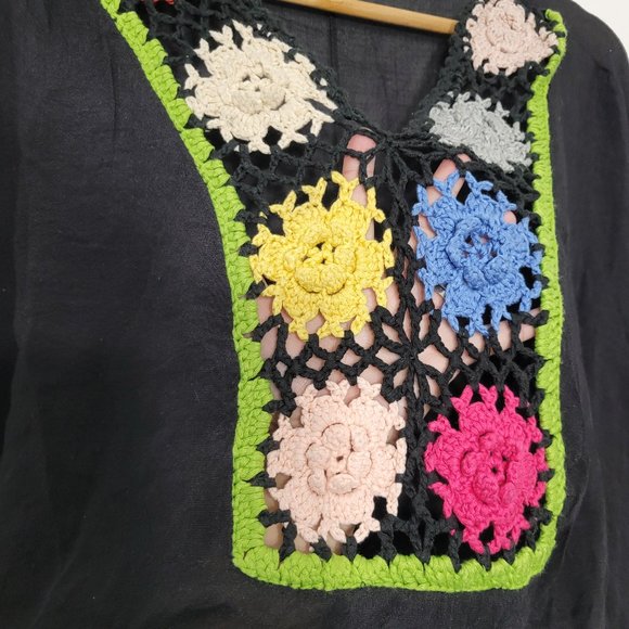 Poncho Crochet Floral Detail Fringe Trim Womens Pull Over One Size Lightweight - Picture 5 of 8